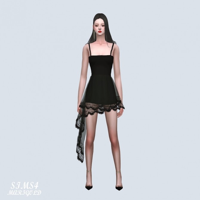 Sims 4 Lily Asymmetric Mini Dress Lace V at Marigold