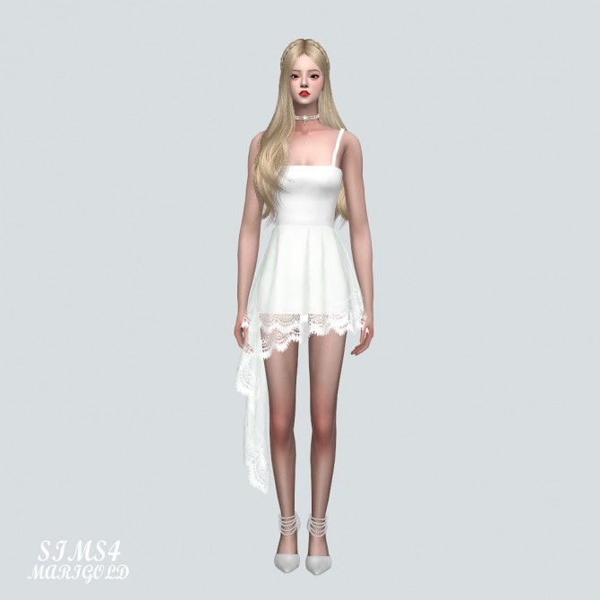 Sims 4 Lily Asymmetric Mini Dress Lace V at Marigold