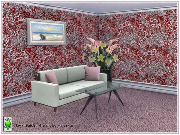 Sims 4 Swirl Paisley Walls by marcorse at TSR