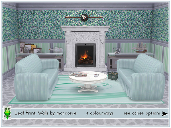 Sims 4 Leaf Print Walls by marcorse at TSR