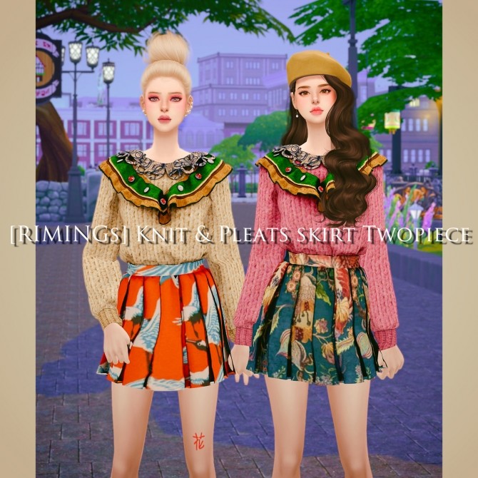 Sims 4 Knit & Pleats skirt twopiece at RIMINGs