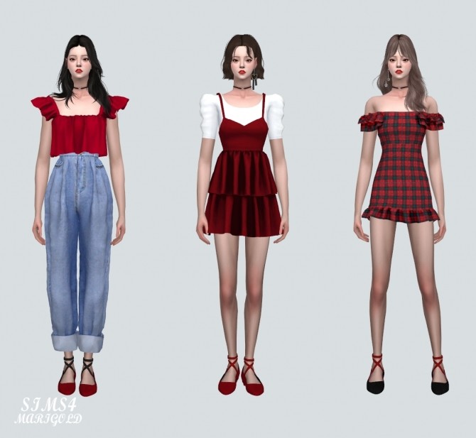Sims 4 Basic Flat Shoes With X Strap High V at Marigold