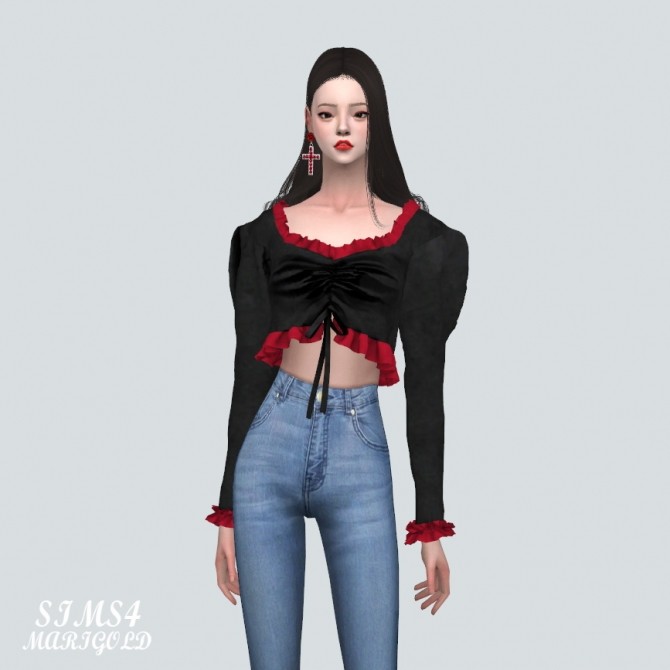 Sims 4 Velvet Shirring Frill Blouse at Marigold