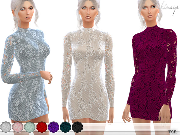 Sims 4 High Neck Lace Dress by ekinege at TSR