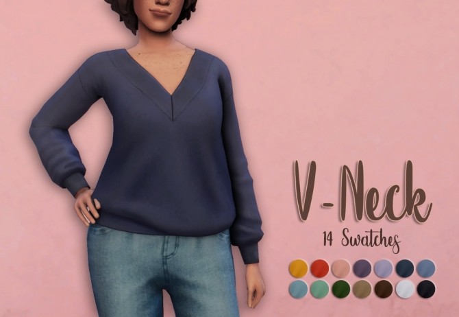 Sims 4 Discover University Recolors: Jeans and v neck sweater at Miss Ruby Bird