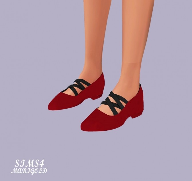 Sims 4 Basic Flat Shoes With X Strap at Marigold
