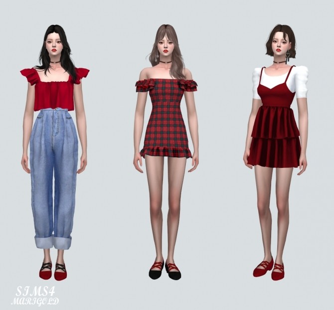 Sims 4 Basic Flat Shoes With X Strap at Marigold