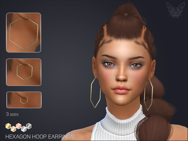 Sims 4 Hexagon Hoop Earrings Set by feyona at TSR