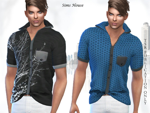 Sims 4 Mens short sleeve shirt tucked in front by Sims House at TSR