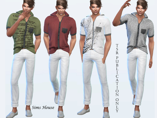 Sims 4 Mens short sleeve shirt tucked in front by Sims House at TSR