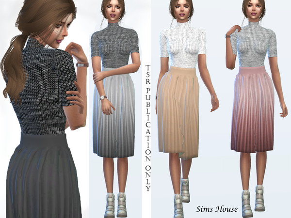 Sims 4 Womens outfit with pleated skirt by Sims House at TSR