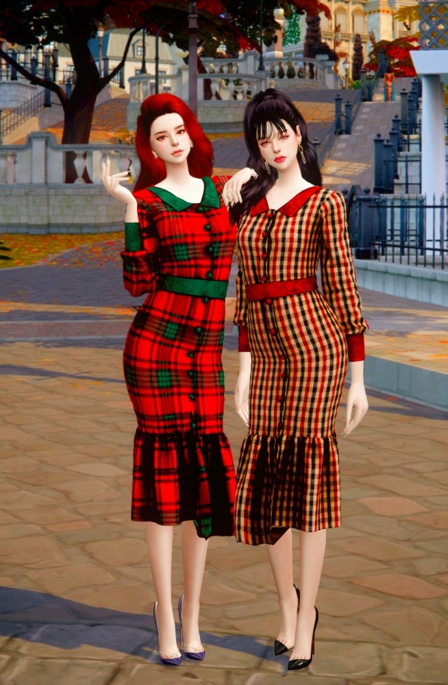 Sims 4 Velvet button classic dress at RIMINGs