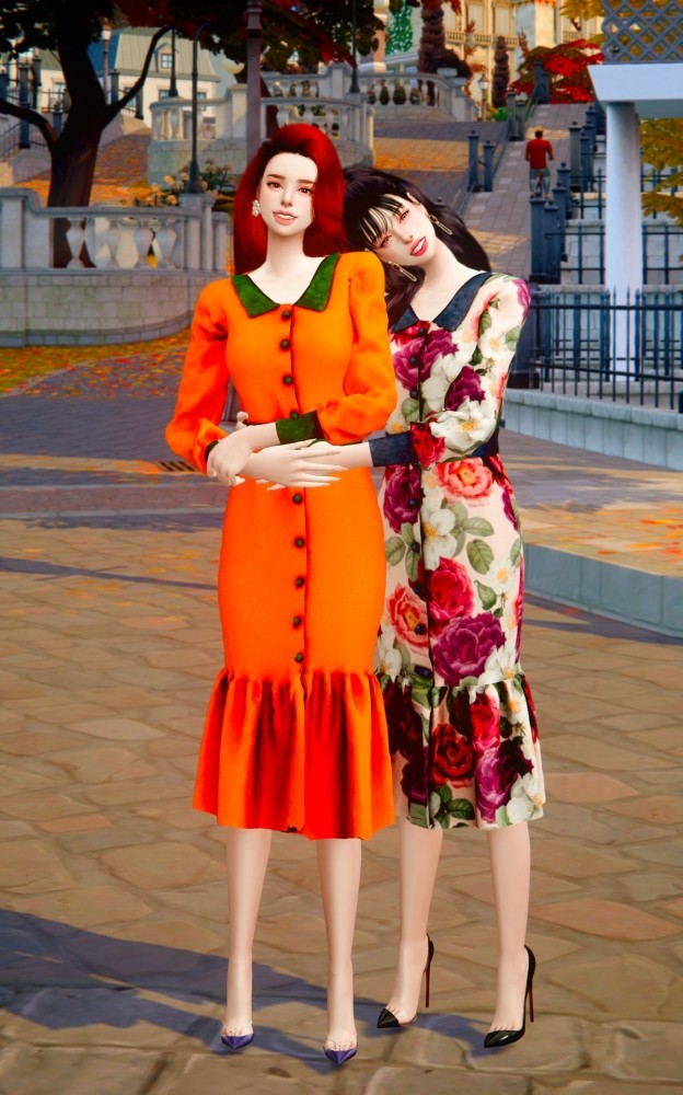 Sims 4 Velvet button classic dress at RIMINGs