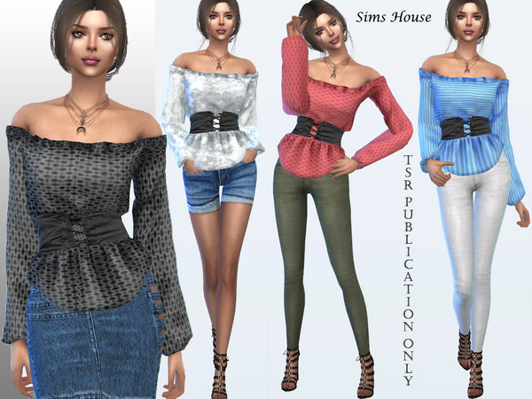 Sims 4 Off Shoulder Corset Blouse by Sims House at TSR