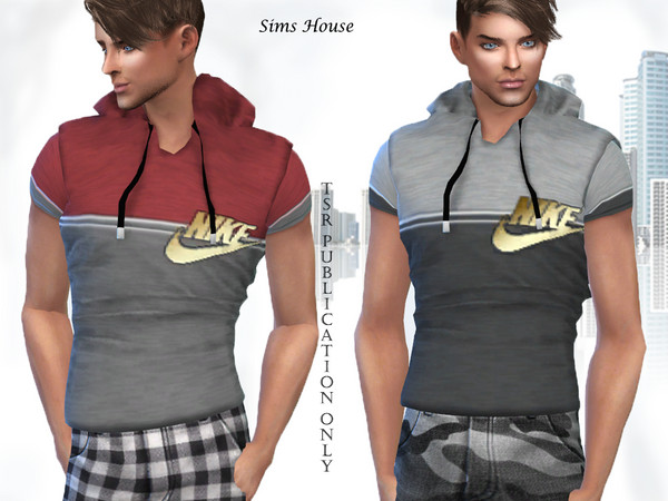 Sims 4 Mens T shirt with a hood by Sims House at TSR