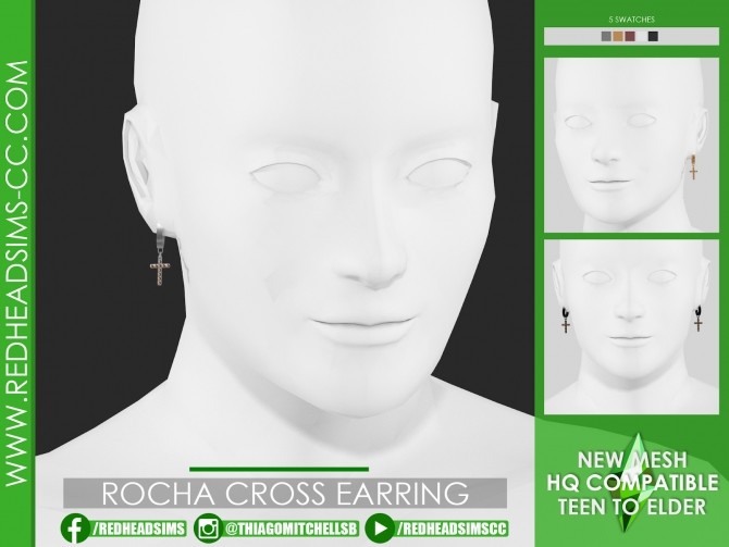 Sims 4 ROCHA CROSS EARRINGS by Thiago Mitchell at REDHEADSIMS