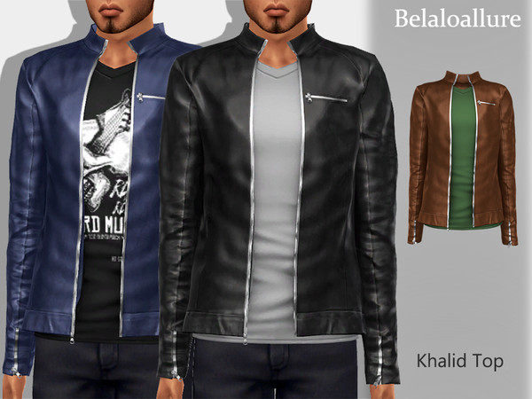Sims 4 Belaloallure Khalid shirt with leather jacket by belal1997 at TSR