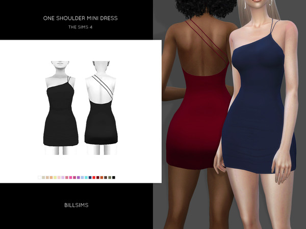 Sims 4 One Shoulder Mini Dress by Bill Sims at TSR