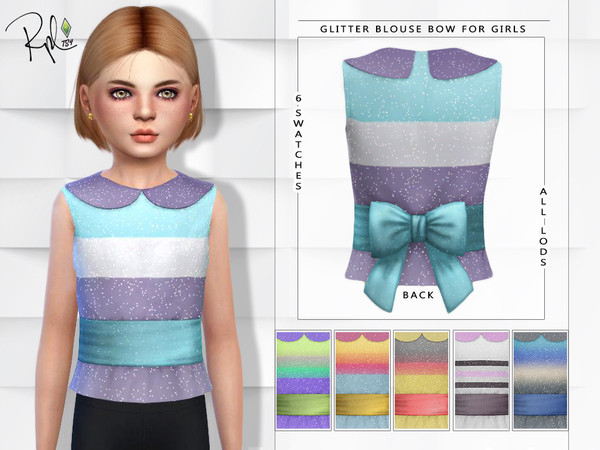 Sims 4 Glitter Blouse Bow for Girls by RobertaPLobo at TSR