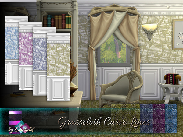 Sims 4 Grasscloth Curve Lines walls by emerald at TSR
