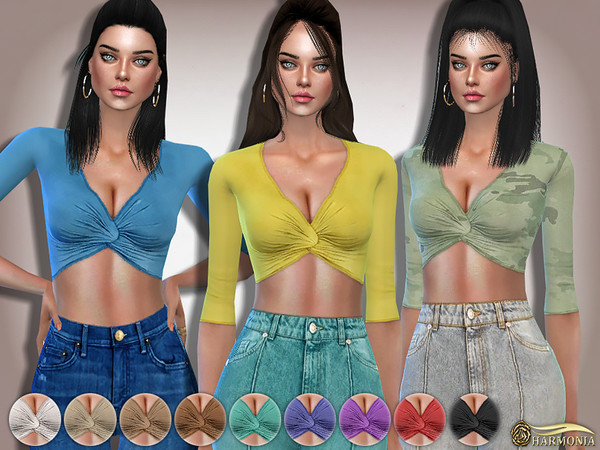 Sims 4 Slinky Twist Front Crop Top by Harmonia at TSR