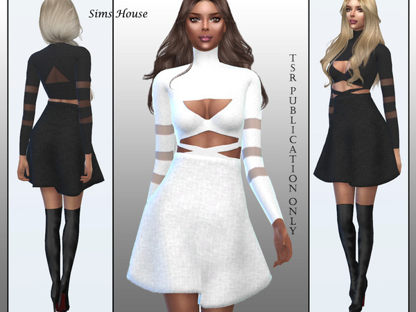 Sims 4 Short dress with transparent inserts on the sleeves by Sims House at TSR