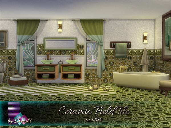 Sims 4 Ceramic Field Tile in olive by emerald at TSR