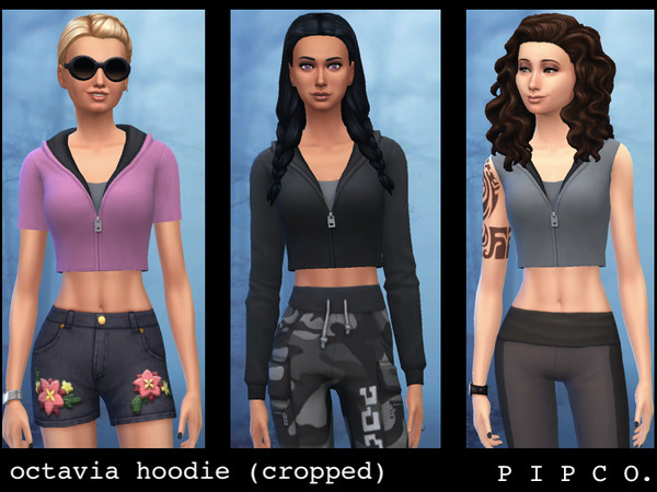 Sims 4 Octavia cropped hoodie by Pipco at TSR
