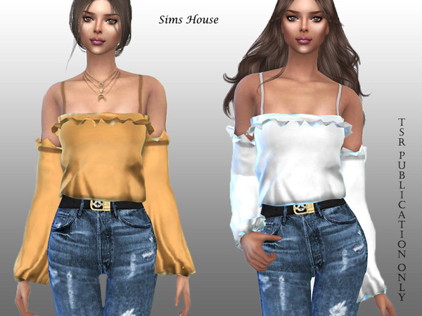 Sims 4 Womens Off Shoulder Silk Blouse by Sims House at TSR