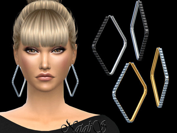 Sims 4 Square crystal hoop earrings by NataliS at TSR