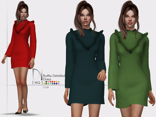 Sims 4 Ruffle Detailed Dress by DarkNighTt at TSR