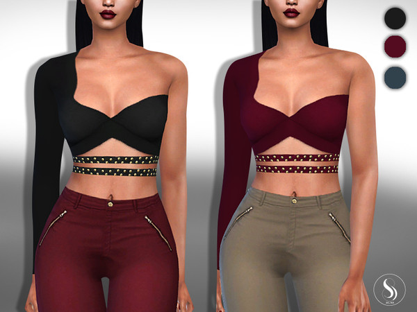 Sims 4 Embellished One Shoulder Top by Saliwa at TSR