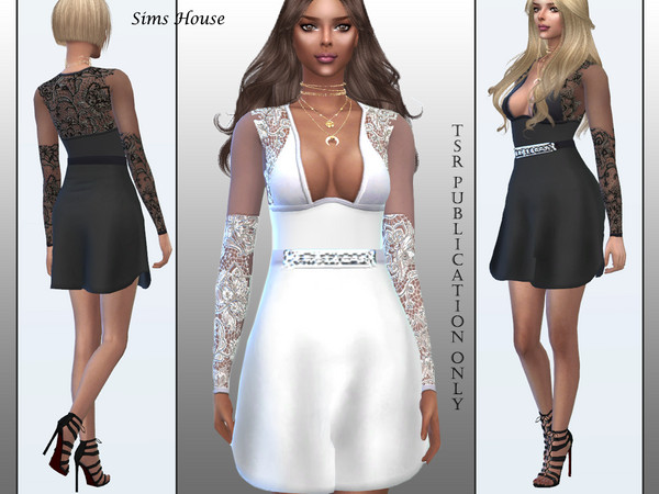 Sims 4 Short dress with lace by Sims House at TSR