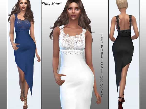 Sims 4 Long dress with lace top by Sims House at TSR