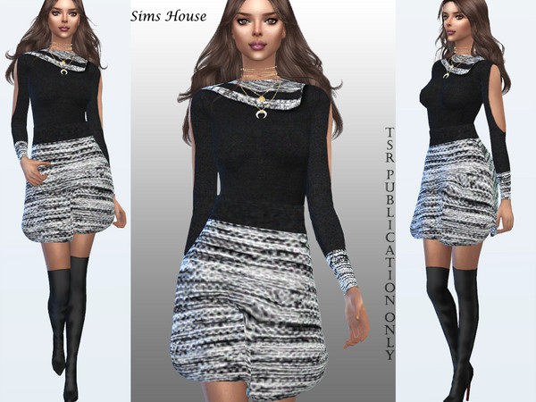 Sims 4 Dress of cuts on sleeves by Sims House at TSR