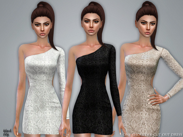 Sims 4 One Shoulder Cut Out Dress by Black Lily at TSR