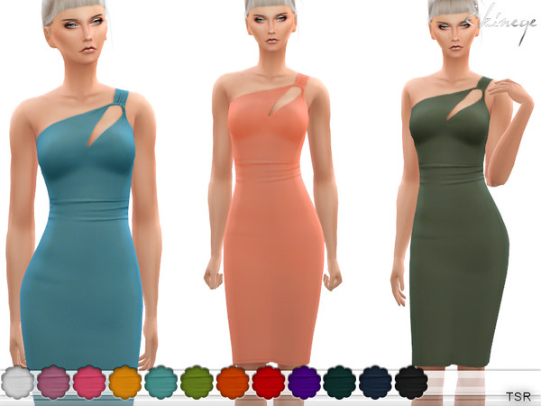 Sims 4 One Shoulder Cut Out Midi Dress by ekinege at TSR