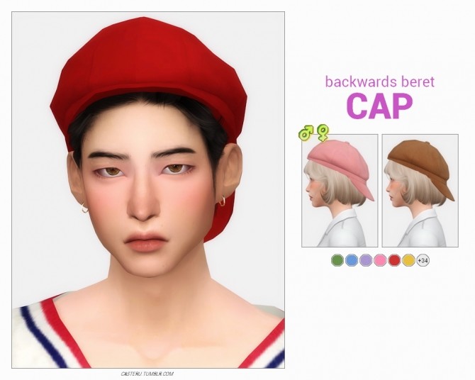 Sims 4 Backwards beret cap at Casteru