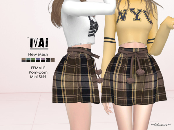 Sims 4 IVAI Pom pom Mini Skirt by Helsoseira at TSR