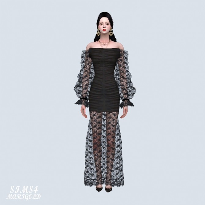 Sims 4 Arm Mesh Off Shoulder Long Dress (P) at Marigold
