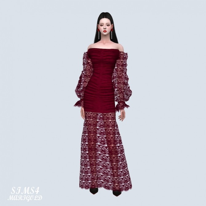 Sims 4 Arm Mesh Off Shoulder Long Dress (P) at Marigold