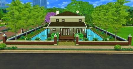 Two-story home surrounded by pool by heikeg at Mod The Sims
