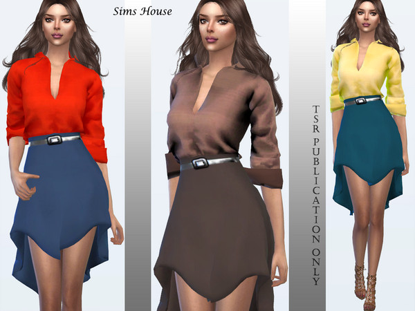 Sims 4 Dress from a silk blouse and skirt by Sims House at TSR