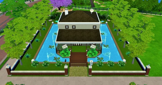 Sims 4 Two story home surrounded by pool by heikeg at Mod The Sims