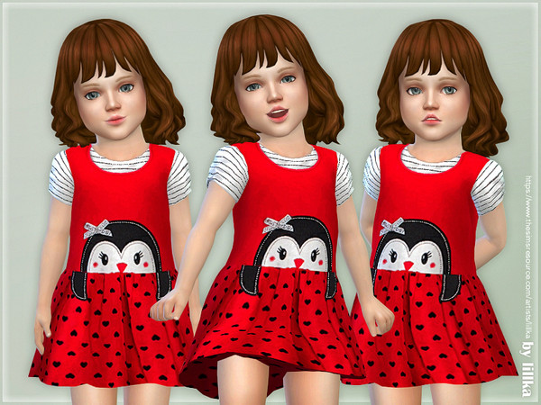 Sims 4 Red Penguin Dress by lillka at TSR