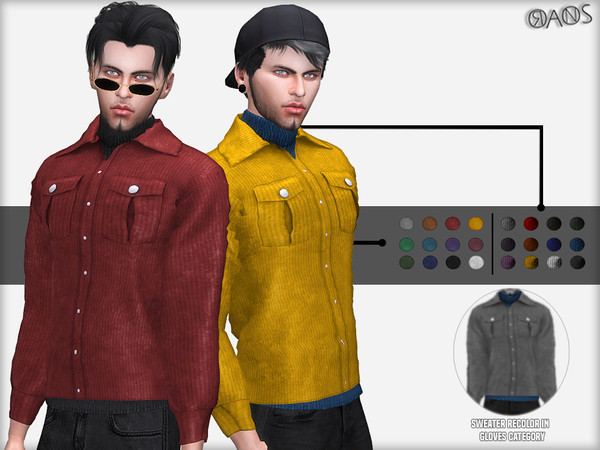 Sims 4 Corded Velvet Shirt With Turtleneck Sweater by OranosTR at TSR