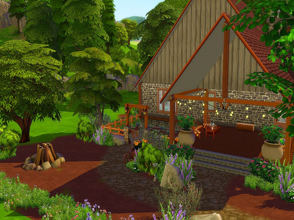 Sims 4 Country stone house by GenkaiHaretsu at TSR