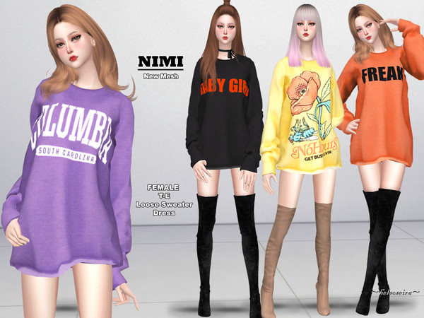 Sims 4 NIMI Sweater Dress by Helsoseira at TSR