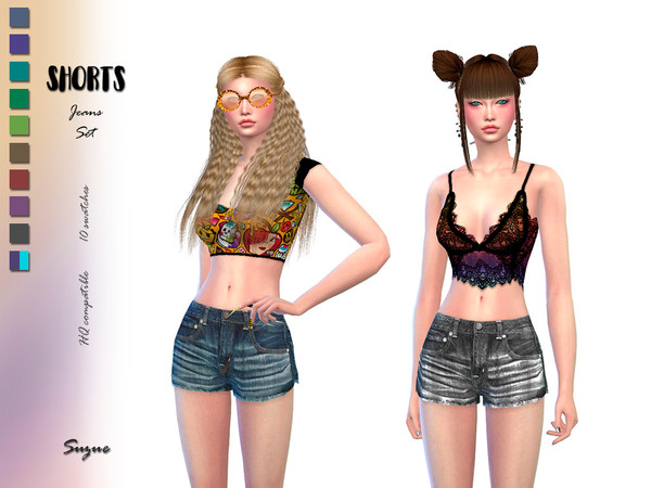Sims 4 Denim shorts Set by Suzue at TSR