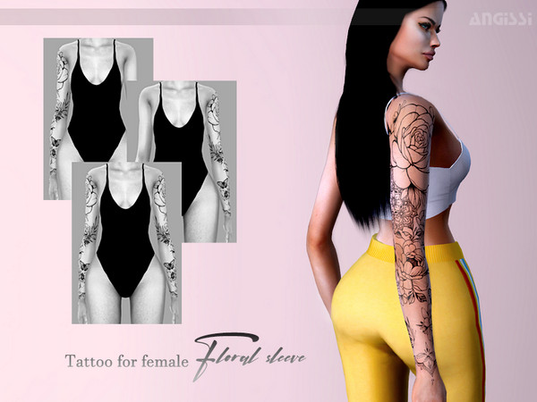 Sims 4 Floral sleeve Tattoo for female by ANGISSI at TSR
